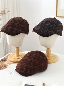 1pc Men's Vintage Plaid Wool Newsboy Cap, Fashionable Artistic Painter Newsboy Hat, Suitable For Daily Street Wear - Vintage Plaid - View 8