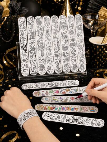 15/30/60pcs Cartoon Coloring Slap Bracelets, Wholesale White Slap Bracelets, Birthday Party Favors, DIY Craft Classroom Project Prizes, Birthday Party Gifts, Customizable Graffiti, Random Styles
