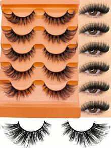 5 Pairs Full Strip Lashes Cat Eye False Eyelashes Natural Lightweight Fox Eye Style Fluffy And Thick Lengthened Outer Corner Suitable For Daily Makeup Perfect For Enhancing Eye Shape And Creating Soft Charming Looks For Everyday Wear - View 4