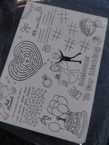 Juego de actividades con temática de boda interactivo, incluye felpudo de bienvenida y tarjetas para colorear, viene con rompecabezas, juegos de números y patrones de corazón & pastel; material de papel, apto para uso con crayones, ideal como recuerdos de boda o actividades de entretenimiento para invitados - Multicolor - Ver 12