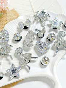 18pcs Silver Little Girl Coconut Tree Shoe Charms, Detachable For Clogs, Sandals, Garden Shoes, Beach Shoes And More, Holiday Gift - Silver - View 4