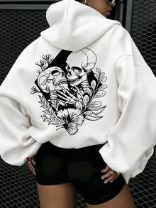 Sweatshirt Hoodie Wanita dengan Tali Serut, Potongan Longgar, Kain Nyaman, Serbaguna, Kasual, Atasan untuk Aktivitas Luar Ruangan Sehari-hari - Putih - View 1