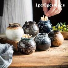 1 buah/3 buah/6 buah Tempat Tusuk Gigi Keramik, Stoples Tusuk Gigi Vintage Kreatif, Botol Aroma Es Kering, Cocok untuk Dekorasi Hotel dan Restoran Komersial - MultiWarna - View 1