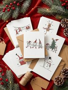 24Pcs Designs Christmas Greeting Cards Set, Cute Dwarf Reindeer Snowman Xmas Note Cards With Kraft Envelopes, Holiday Season Gift Wish Cards For Christmas Party - Multicolor - View 3