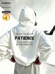 2026 Fall Winter Custom Loose White Hoodie For Women, Black French Text Print Back, Minimalist Y2K Style - White - View 13