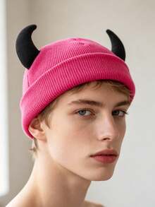 1pc Women's Oversized Slouchy Beanie, Hollow Out Breathable Knitted Hat, Horn Knit Cap, Summer - Multicolor - View 5
