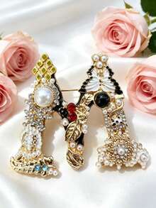 1pc Colorful Letter Shaped Hat Pin, Baroque Luxury Style Brooch, Unisex, Elegant Personalized Fashion Accessory For Daily Wear And Party - Multicolor - View 2