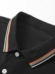 Men's Golf Light Business Long Sleeve Polo Shirt, Contrast Color Collar, Suitable For Golf, Business, Office, Daily Casual, Outdoor And Multiple Occasions - Black - View 4