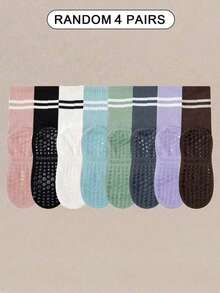 1 Pair/4 Pairs/6 Pairs Women's Striped Yoga Sports Socks, Spring/Summer Silicone Non-Slip Floor Socks, Professional Indoor Sports Fitness Mid-Calf Socks, Wonderful Christmas Gift, Unique New Year Gift, Girlfriend Valentine's Day Gift - Multicolor - View 14