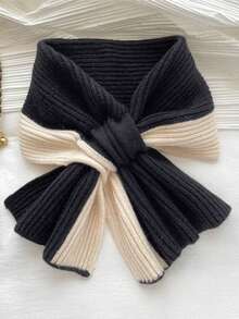 1pc Women's Short Cross-Knit Scarf, Colorblock Versatile Winter Warm Neck Warmer, Slouchy Neck Protection Scarf - Multicolor - View 8