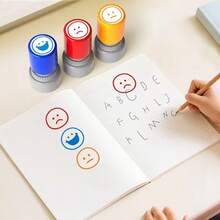 3pcs Colorful Teacher Fun Office Stamp Set, ABS Motivational Teacher Stamps, Daily Use Happy Expression Stamps For Classroom Grading And Educational Recognition, Smiling Face Teacher Comment Stamp Set - Positive Feedback - Sets - View 4