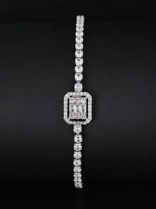 MOONSO 1pc Elegant Crystal Rhinestone Studded Bracelet For Women, Fashion And Versatile, Gift For Birthday S7063 - White - View 6