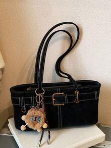 Nicekee Vintage Versatile And Fashionable Handbag, Equipped With Square Buckles And Exquisite Hanging Decorations, Suitable For Shopping And Commuting - Black - View 13