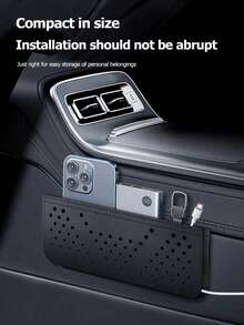 1pc Car Storage Bag, Adhesive Phone Holder, Multi-Functional Mesh Pocket Organizer, Car Storage Box Accessory - A - View 2