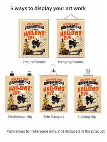 1pc Frameless Vintage Witch Riding Broom Halloween Thanksgiving Wall Art Poster, Rustic Fall Dorm Bedroom Party Decor, Back To School Funky Posters - Multi-color - View 7