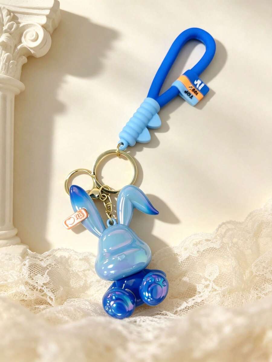 1pc Fashionable Cartoon Cute Rabbit Plush Keychain, Cute Cartoon Couple Pendant, Car Key Chain, Bag Decoration, Suitable For Party, Travel, Decoration, Wallet, Student Backpack, Graduation Gift, Holiday, Birthday - Blue - View 1