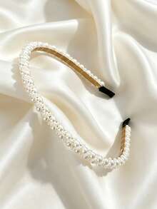 1pc Women's Woven Pearl Headband, Luxury Versatile Hair Accessory - White - View 2