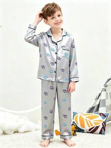 Tween Boy Gray Football Long Sleeve & Long Pants Pajama 2-Piece Set - Multicolor - View 3