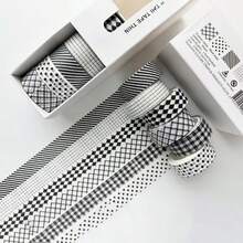 6 Rolls Boxed Vintage Plaid Pattern Washi Tape, Minimalist Style 1.5cm Wide Scrapbooking Tape, Suitable For Student Stationery Decoration DIY Scrapbook And Gift Box Packaging, Surprise Gift For Friends - Vintage - View 4