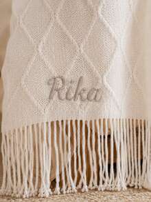1PC Personalized Custom Name Embroidered Diamond Knit Throw Blanket With Tassel Fringe, 4 Colors Optional, Decorative Piece For Sofa Armchair Living Room, Ideal Holiday Birthday Gift For Family Members - Multicolor - View 4