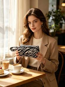 New Zebra Leopard Print Highly Attractive Makeup Bag, Multi-Functional Large Capacity Storage Bag, Portable Travel Handbag, Pencil Case, Handheld Makeup Bag - Multicolor - View 3