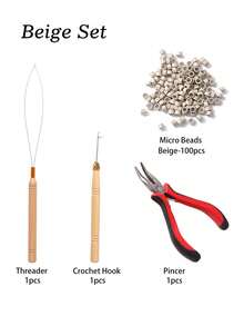 nunify Hair Extention Tool Kits,100Pcs Silicone Lined Micro Links Beads 1pc Remove Pliers 1pc Crochet Needle 1pc Loop Needle Threader Pulling Hook Micro Silicone Rings Bead Device Hair Extension Tools Accessory - 1 Set - View 17