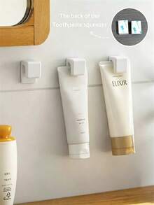 1/2/3pcs Wall-Mounted Toothpaste/Facial Cleanser Holder, Plastic Wall Storage Clip, White Easy-To-Install Bathroom Wall Clip, Toothpaste/Facial Cleanser Holder, Hand Cream Storage Rack - White - View 13