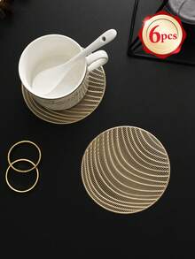 6-24pcs Champagne Gold Wavy Pattern Coasters, European Style Premium PVC Round Heat-Insulating Coasters For Home, Bar, Thanksgiving, New Year Decor - Multicolor - View 15