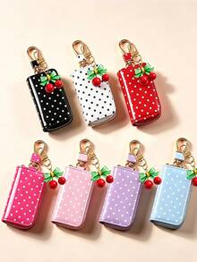 Polka Dot Cherry Print Multi-Function Storage Bag - Can Be Used As Car Key Holder, Coin Purse Or Earphone Case; With Zipper And Keychain, Can Be Attached To Handbag Or Backpack; Unisex Polka Dot Storage Bag. - Multicolor - View 1