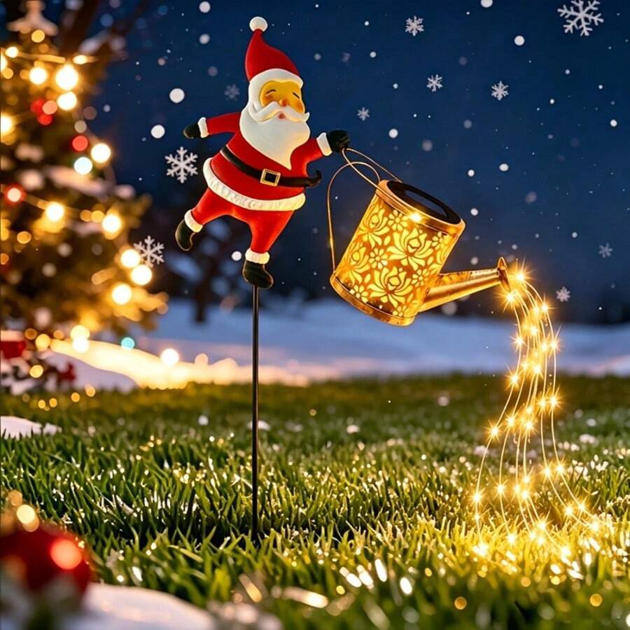 Solar Powered Watering Can Light With LED Fairy Waterfall String Lights, Outdoor Garden Decorative Landscape Light With Water Flow Lighting Effect, Suitable For Yard, Lawn, Patio, Pathway, Halloween Christmas Holiday Party Decoration - Santa Claus Rose Style - View 1