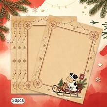 Christmas Theme Stationery, 30 Sheets/Pack, Suitable For Letter Writing Or Note Taking, High-Quality Paper Easy To Use, Festive Artistic Border Design - Rectangle - View 3