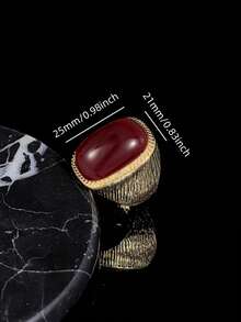 1pc Vintage Cushion-Shaped Red Gemstone Inlaid Gold Twisted Frame Fashion Ring, Women's Retro Style Finger Jewelry - Red - View 4