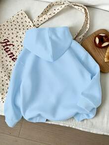 Fashionable Youthful Girls Letter Cartoon Personalized Pattern Print Hoodie Sweatshirt Paired With Printed Loose Wide Leg Pants, 2-Piece Set For Autumn/Winter - Baby Blue - View 6