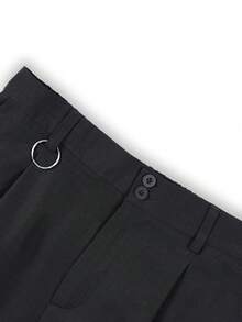 Men's Solid Color Drape Casual Trousers, Double-Button Waist, Loose Wide-Leg Fit, Streetwear Slimming Versatile Floor-Length Pants - Black - View 4