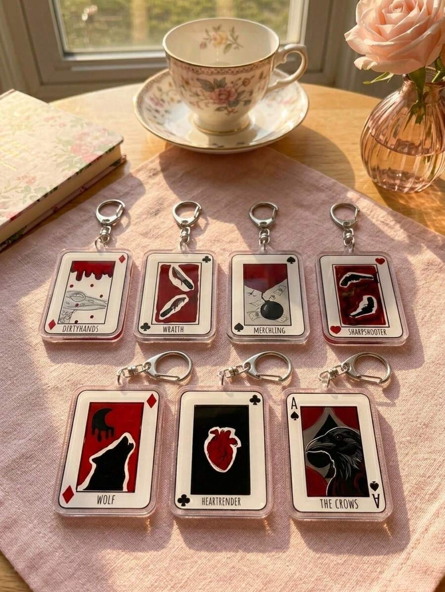 1pc/7Pcs Halloween Six Of Crows Complete Set Acrylic Keychains, Grishaverse Novel Character Pendants, Crow Gang Book Fan Backpack Charms Collection Gift High Transparency Material, Suitable For Phone, Kindle, Bag, Keychain Decoration. - Multicolor - View 1