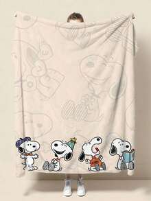 Snoopy Bright Multi-Color Plaid Flannel Blanket, Fun Cartoon Puppy Pattern Printed Soft Throw, Nap Sofa Bed Home Decor - Multiple Styles - View 5