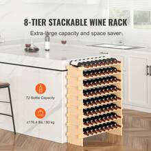 72 Bottle Stackable Modular Wine Rack Bamboo Wood Display Shelf 8-Tier - 8-tier - View 2