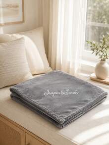 1PC Personalized Custom Text Embroidered Solid Flannel Throw Blanket, 2 Colors Optional, Decorative Cover For Armchair Sofa Bedroom, Ideal Holiday Anniversary Birthday Gift For Family Members - Multicolor - View 6