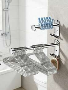 1pc Stainless Steel Wall Mounted Clothes Drying Rack, Foldable Clothes Hanger Silver, Clothing Hanging Drying Rod, Closet Storage Organizer Rack, Space-Saving Folding Clothes Rack, Suitable For Bedroom, Bathroom, Laundry Room - Multicolor - View 9