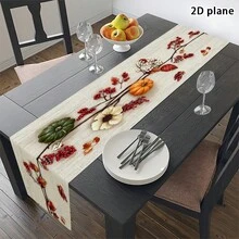1pc Autumn Harvest Pumpkin & Berry Table Runner, Linen Texture Maple Leaf & Berry Print Tablecloth, Indoor/Outdoor Decorative Table Runner, Suitable For All Seasons, Daily, Wedding, Holiday Home Decor, Dining Room, Living Room, Table & Cabinet Decoration - Red - View 3