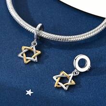 1pc Silver-Plated Sun Moon Star Pendant Bead, Dual-Color Split Craft, Hexagram Sun Moon Splicing Rhinestone Design, Exquisite Engraved Details, Romantic Universe Style, Suitable For Bracelet Necklace, Handmade DIY Jewelry Making And Couple Gifts - Multicolor - View 2