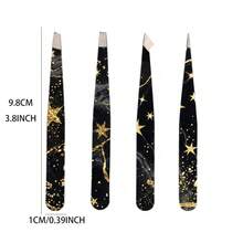 Set 4 Buah Pinset Alis, Pinset Presisi Desain Bintang Emas Hitam untuk Membentuk Alis dan Mencabut Bulu Wajah - MultiWarna - View 5