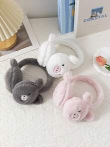 1pc Cute Pig Plush Warm Earmuffs For Girls - Multicolor - View 4