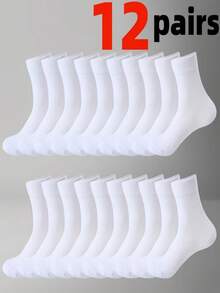 12/1 Pair Black White Grey Minimalist Solid Color Men's Mid-Calf Socks, Unisex, Autumn Winter Christmas Gift Socks - Multicolor - View 27