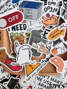 57PCS Funny Arabic Meme Stickers Fashion Personalized Creative Fine Decorative Scrapbook Laptop Luggage Guitar Water Cup Phone Case Popular Decals - Multicolor - View 2