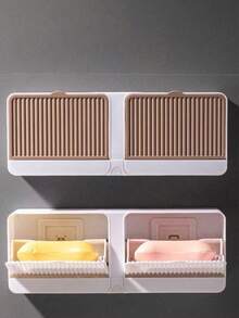 1pc Large Capacity Dual Compartment Storage Rack, Waterproof Soap Box, Soap Tray, Wall-Mounted Storage Box, Multi-Functional Shelf, Bathroom Waterproof Storage Box, Bathroom Soap Dish, Bathroom Accessories, Home Decor, Autumn Decor, Back To School Decor - Multicolor - View 3