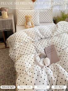 2/3pcs White Fine Polka Dot Pattern Duvet Cover Bedding Set, Soft Breathable Wrinkle-Resistant, Promotes Better Sleep, Luxury Hotel Style, Gift For Parents And Friends, Reversible Dual-Color Duvet Cover*1 Pillowcase*1/2, Extra Large/Large/Full/Twin - Black and White - View 5