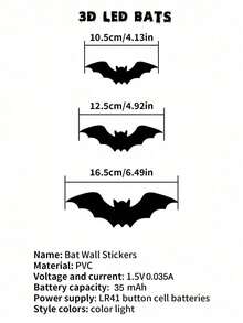 LED Bat Wall Sticker Night Light, 3D Bat Decorative Wall Sticker Lamp, Suitable For Festivals, Parties, Friends Gatherings, Atmosphere Decoration, Multi-Specification Window Garage Decorative Glowing Flashing Wall Sticker - Wall Sticker Lights - View 12