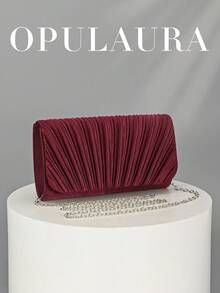 OpulAura 時尚亮面翻蓋晚宴包 高級奢華 PU 皮革派對手拿包 低調奢華閃亮晚宴包 金屬感皮革女包 歐美風信封鏈條包 斜挎包 適合舞會、派對、雞尾酒會、生日派對禮服搭配，適合作為生日禮物、新娘手拿包 - 酒紅色 - 查看 1