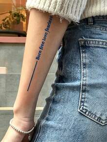6 Sheet Blue Ink Lettering Temporary Tattoo Stickers, Gothic Cursive Inspirational Texts With Rose Butterfly Designs, Waterproof Body Art Decals, Apply On Collarbone, Arm, Shoulder, Cool Literary Daily Decor - Black - View 7